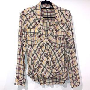 Splendid Plaid Blouse Wrap Front Look Long-sleeve Medium